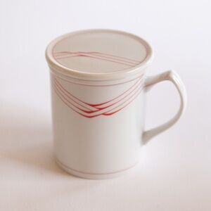 Vintage 1985 Herman Dodge & Son Retro Geometric Lines Mug & Lid/Coaster